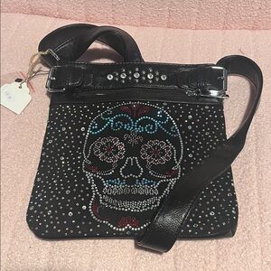 Black Studded Skull Crossbody Bag